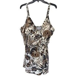 NWOT Christina | Skirted One Piece Swimsuit Floral Brown White‎ 24W